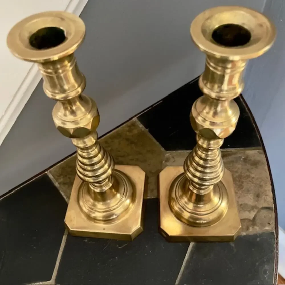 Vintage Solid Brass Heavy Candlesticks Decor 10” Pair Classic Estate Traditional